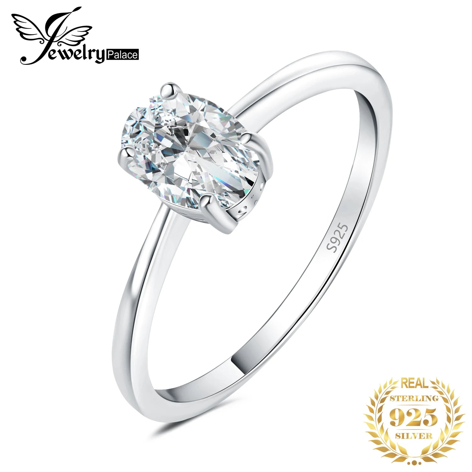 JewelryPalace 925 Sterling Silver Oval Solitaire Engagement Ring
