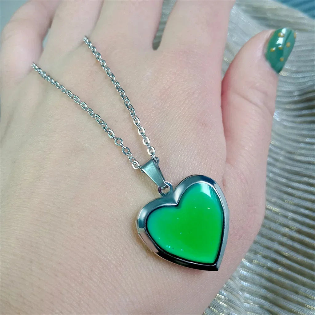 Heart Shape Color Changing Mood Locket Necklace Stainless Steel