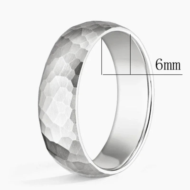 Stainless Steel Couple Ring Hammered Multi-faceted Wedding Jewelry