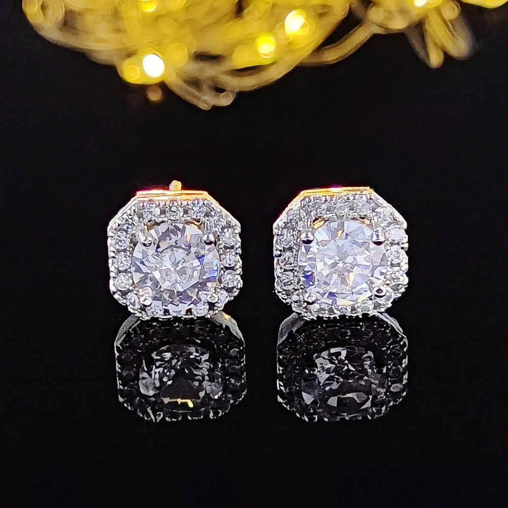 Silver Plated Zircon Stud Earrings for Women Wedding Gift