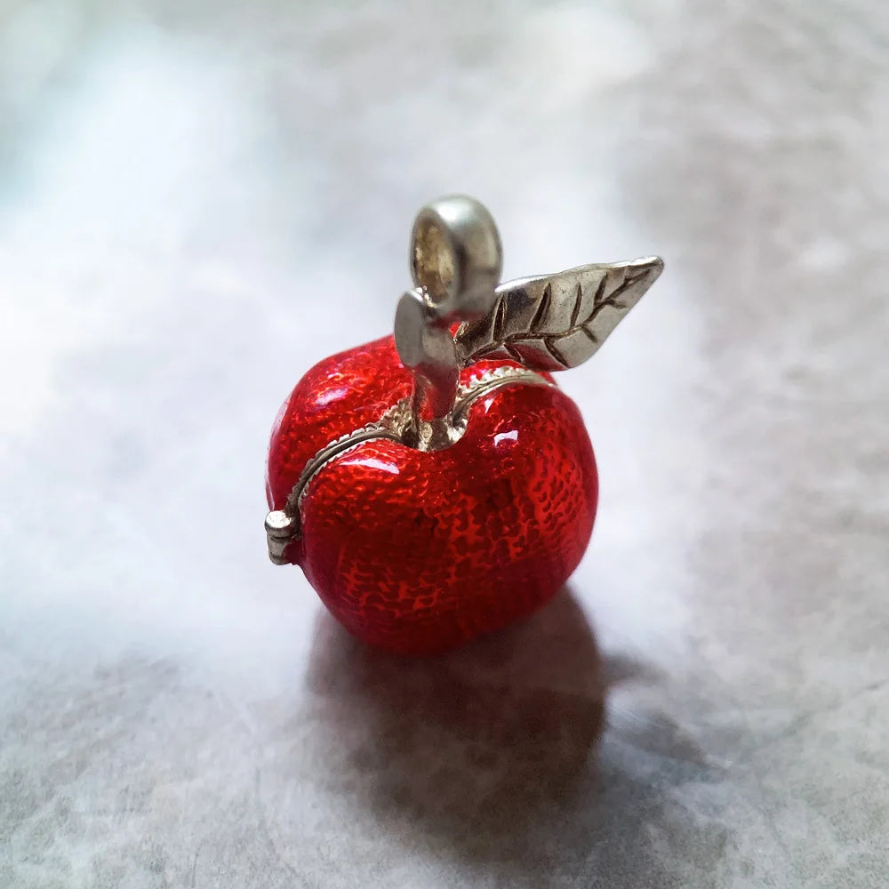 925 Sterling Silver Big Red Apple Pendant Locket for Women