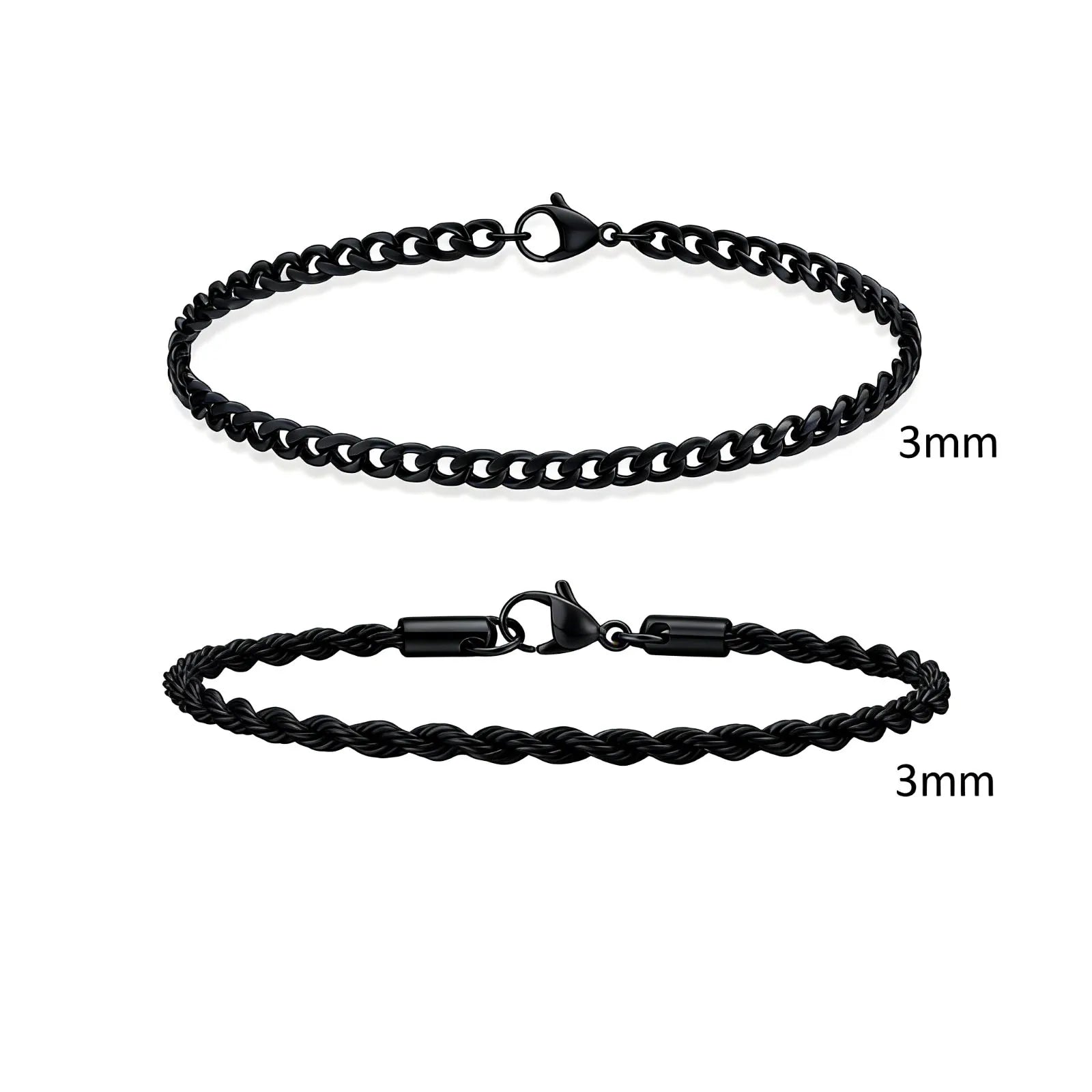 Men's Stainless Steel Chain Bracelets 2pcs Set in Silver Gold Black