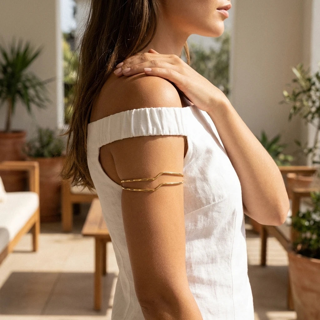 Gold Spiral Upper Arm Cuff Bracelet for Women by RINHOO FRIENDSHIP