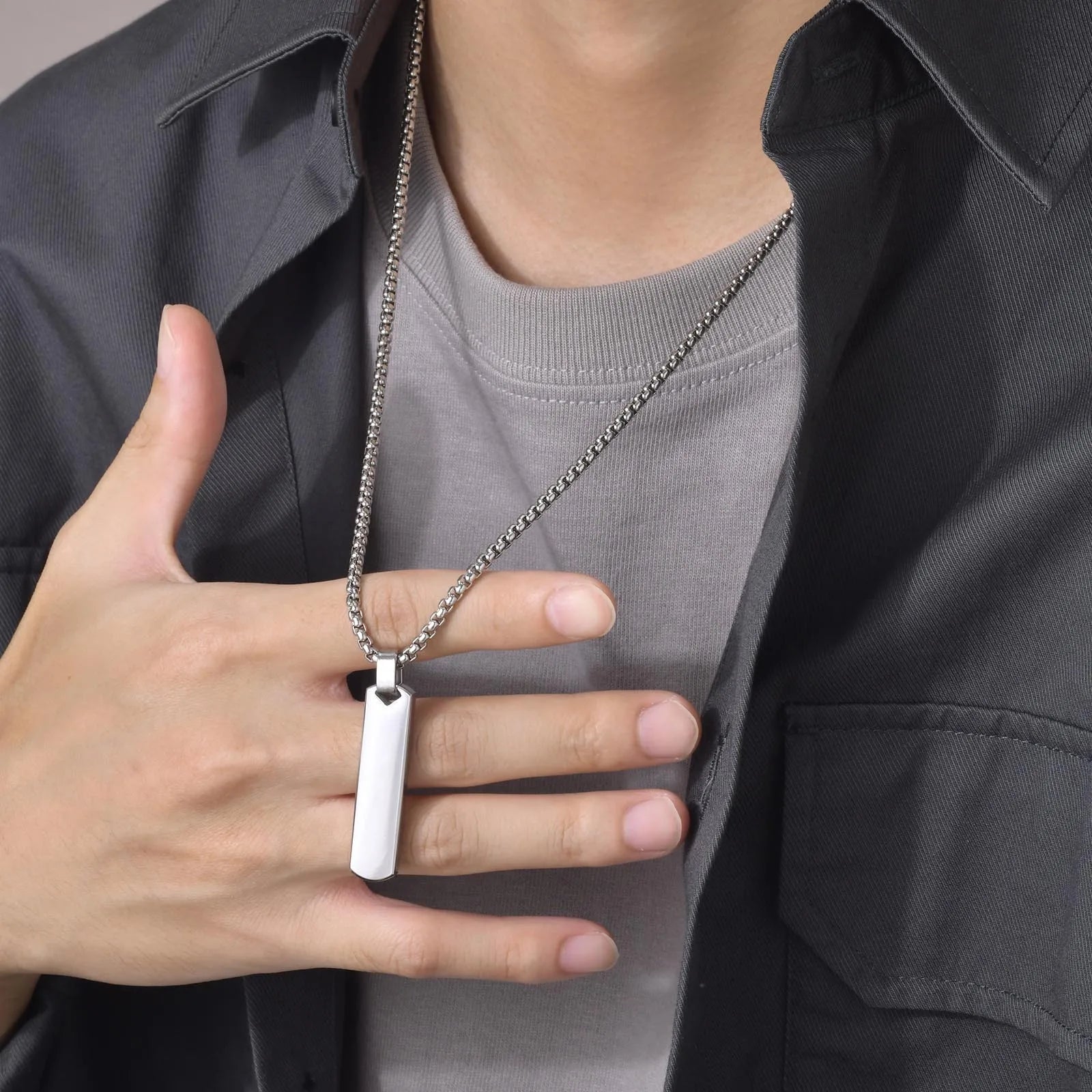 Stainless Steel Initials Vertical Bar Necklace for Men