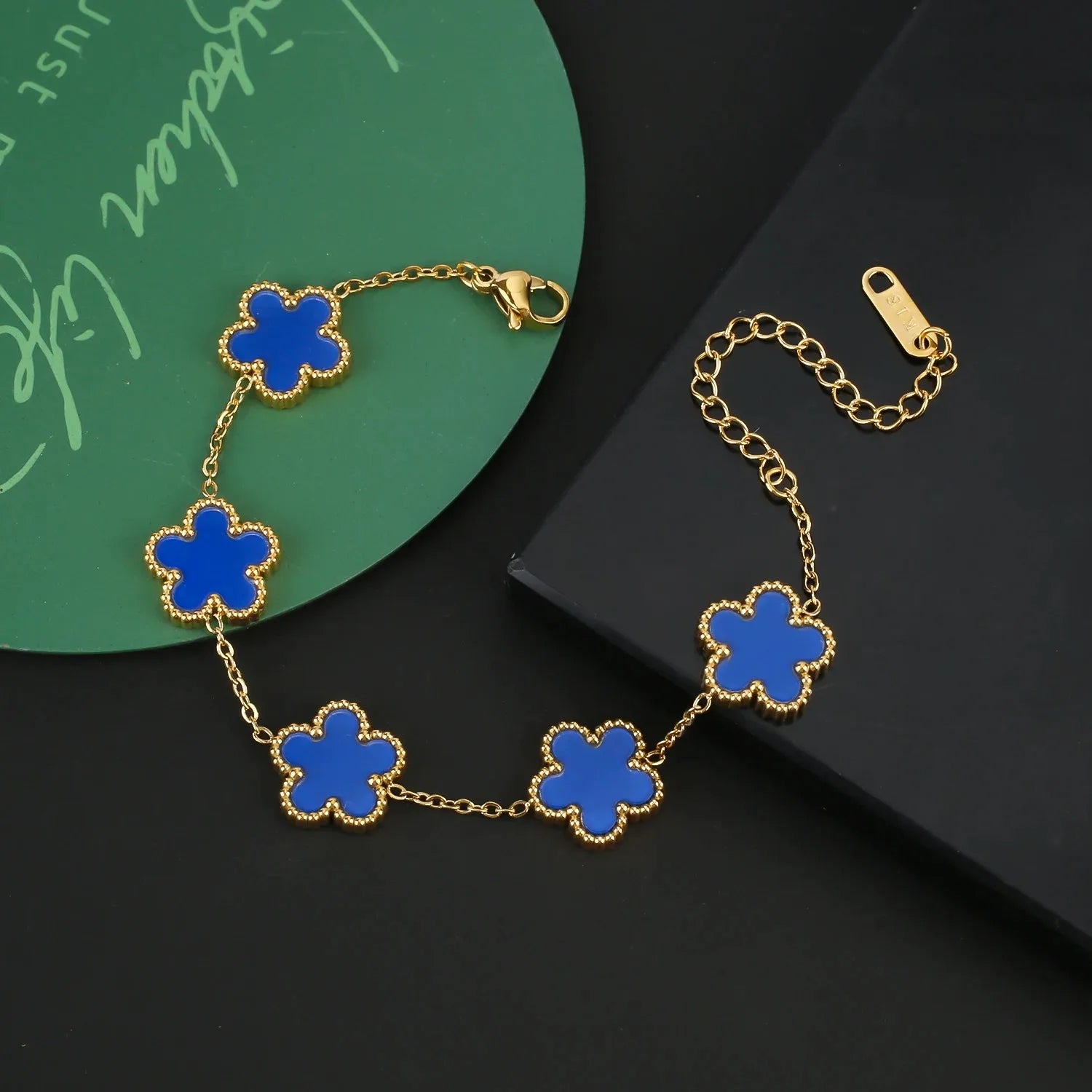 Adjustable Stainless Steel Five-Leaf Flower Bracelet for Women