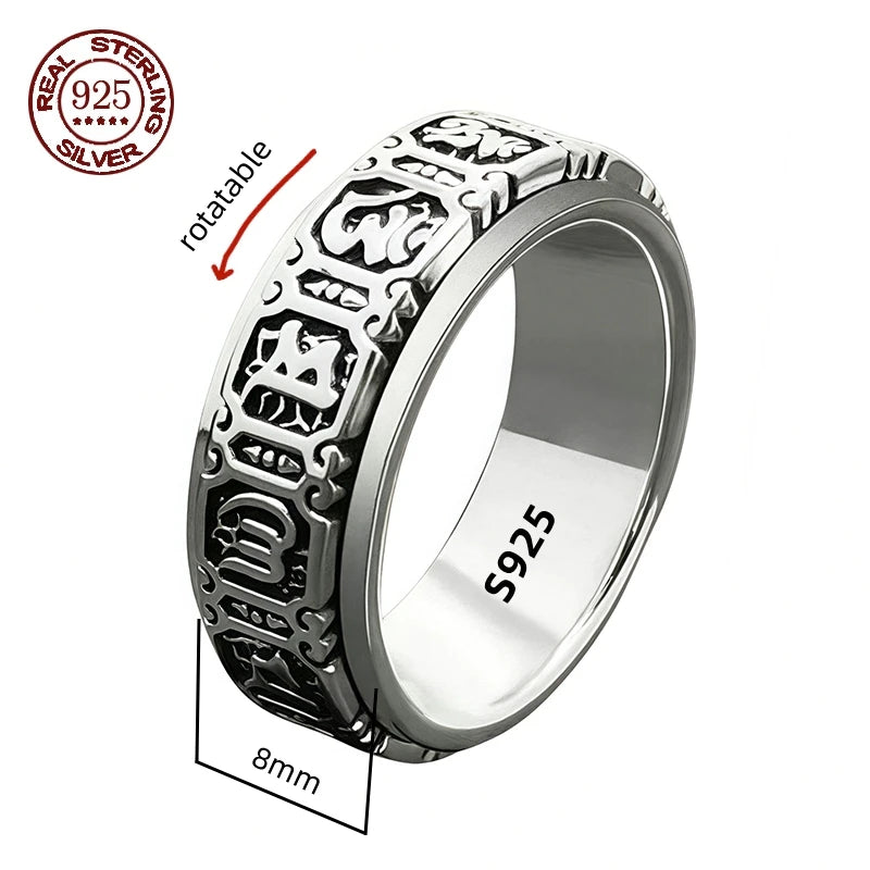 S925 Sterling Silver Great Wall Pattern Spinner Ring