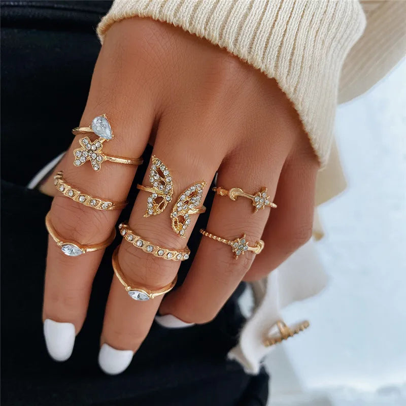 Cubic Zirconia Silver Crystal Rings Set for Women