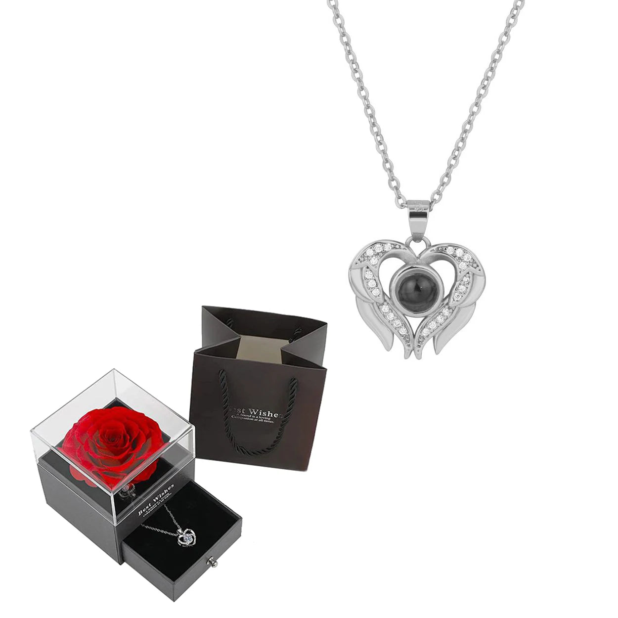 Projection Necklace Set With Heart Pendant and Gift Box