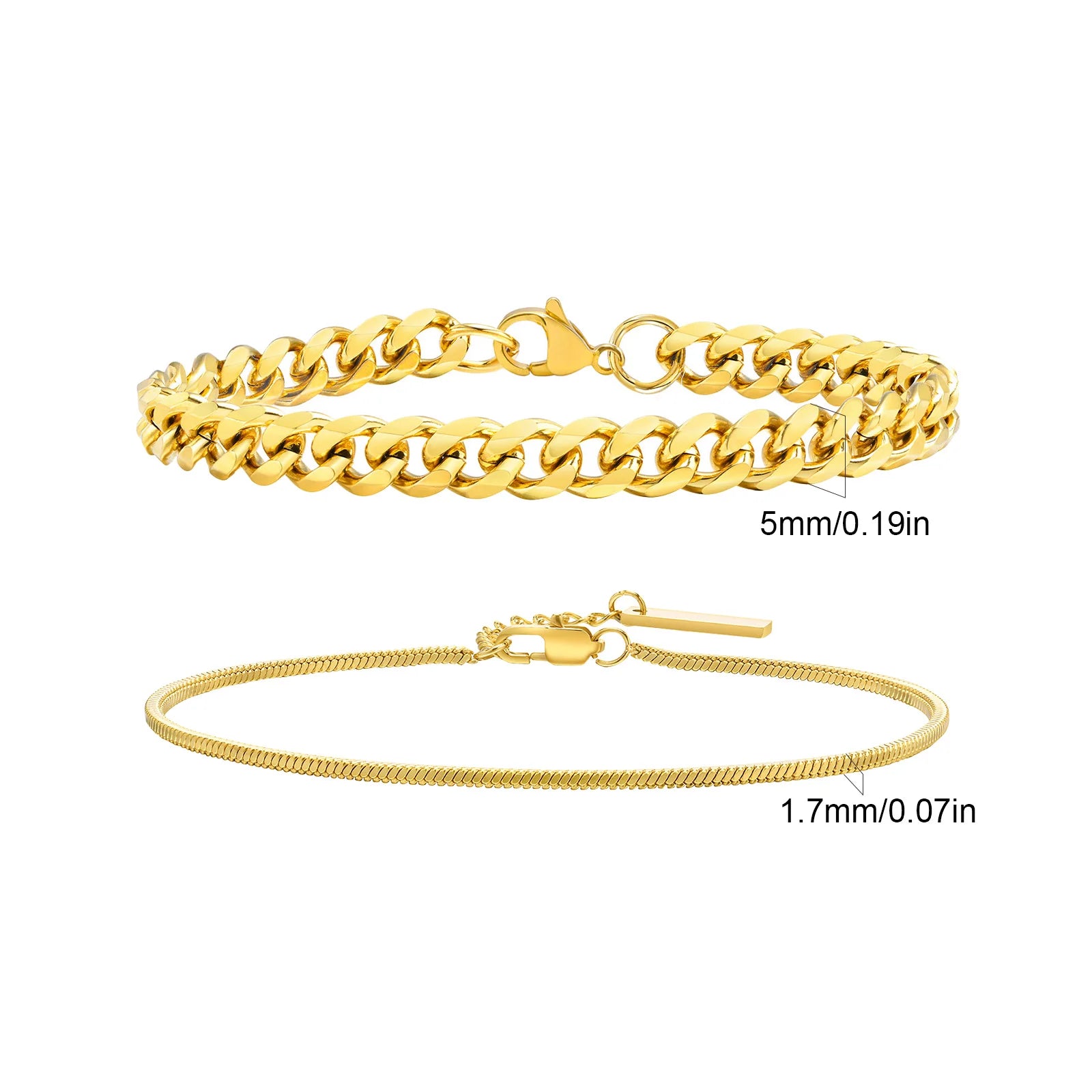 Men's Stainless Steel Chain Bracelets 2pcs Set in Silver Gold Black