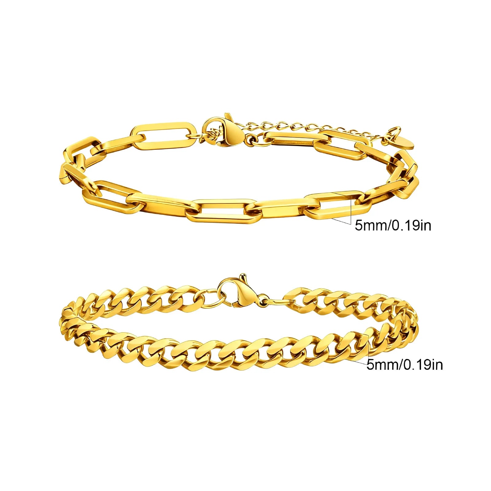 Men's Stainless Steel Chain Bracelets 2pcs Set in Silver Gold Black