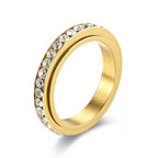 Fidget Anxiety Ring Women's Stainless Steel Crystal Spinner