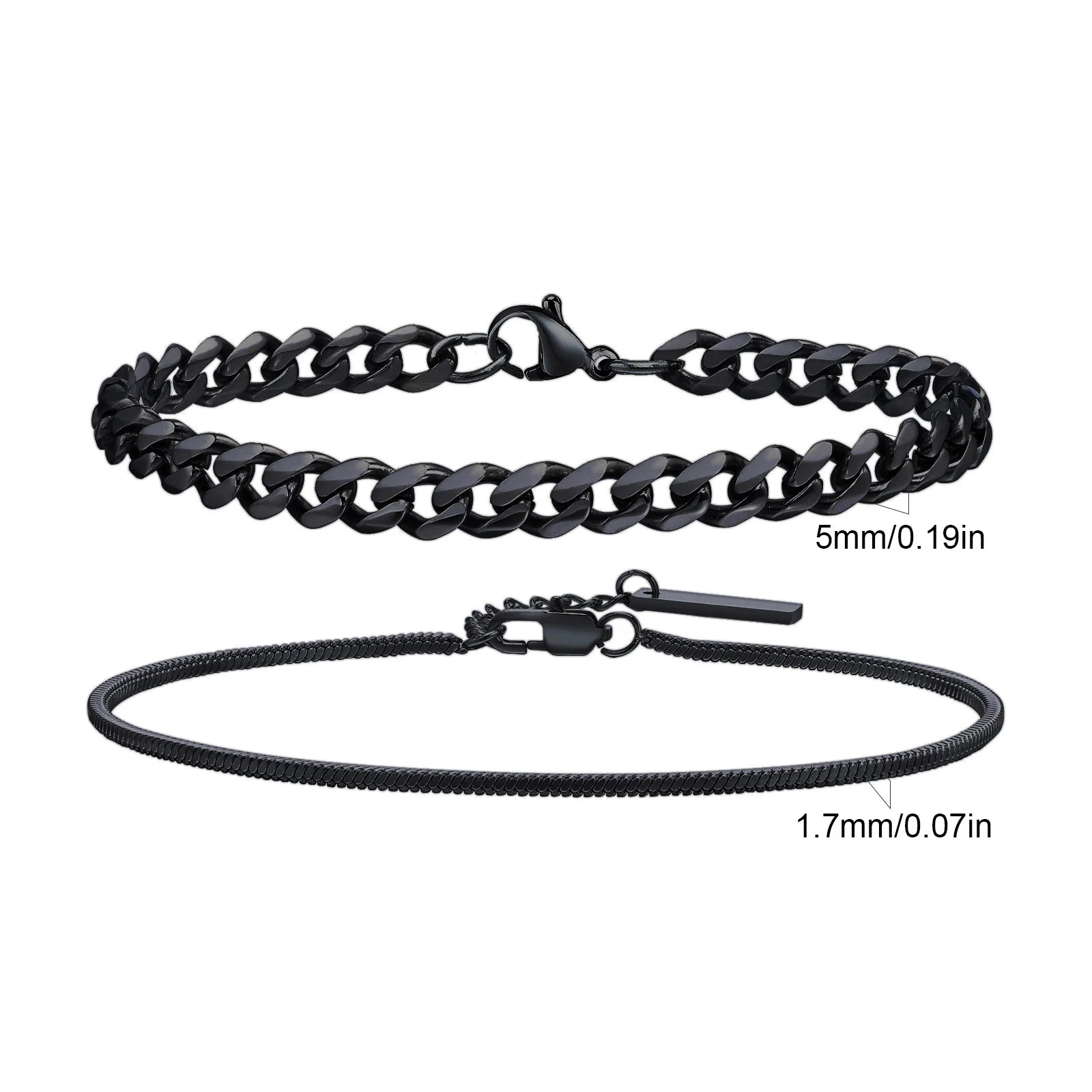 Men's Stainless Steel Chain Bracelets 2pcs Set in Silver Gold Black