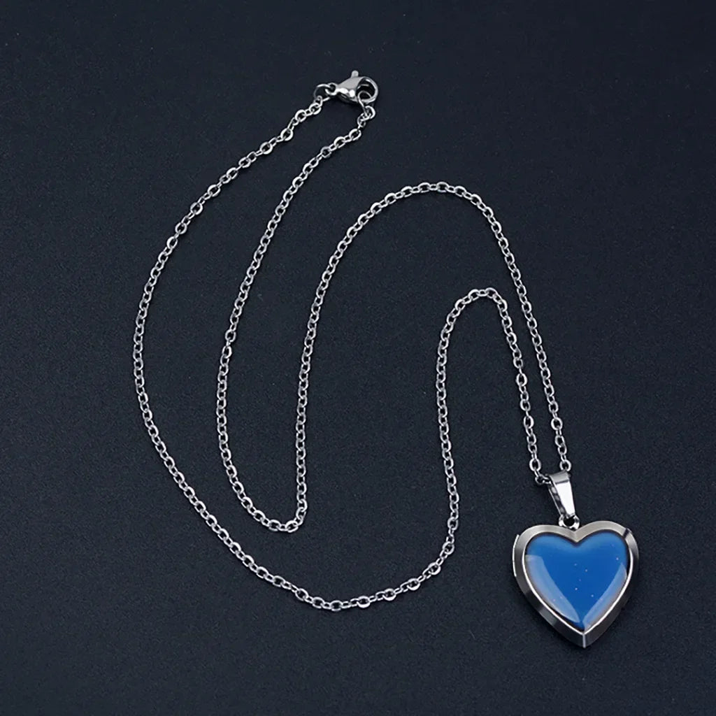 Heart Shape Color Changing Mood Locket Necklace Stainless Steel