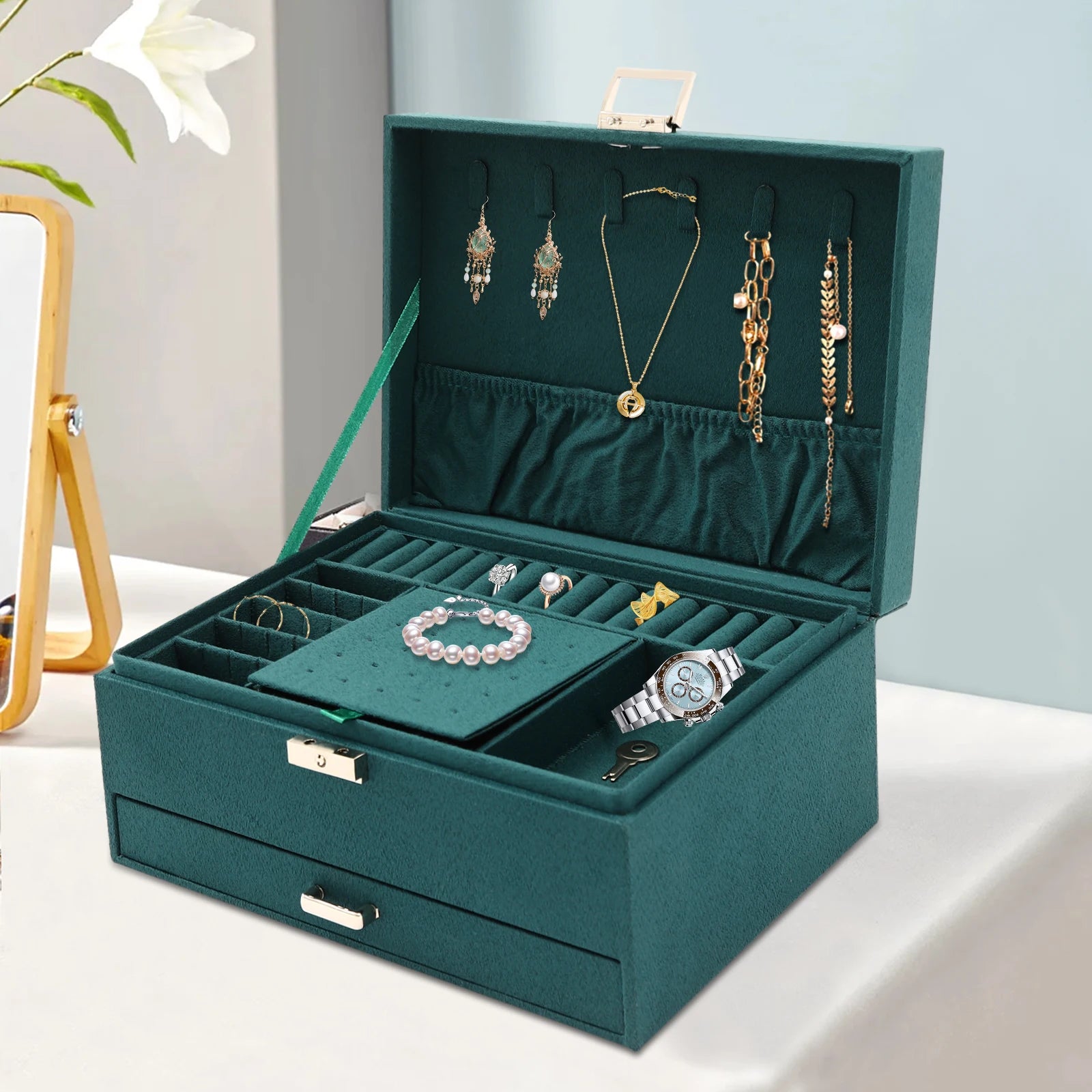 3-Tier Dark Green Jewelry Box