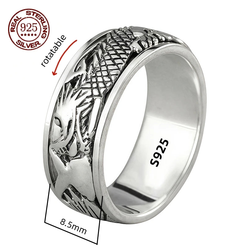 S925 Sterling Silver Great Wall Pattern Spinner Ring