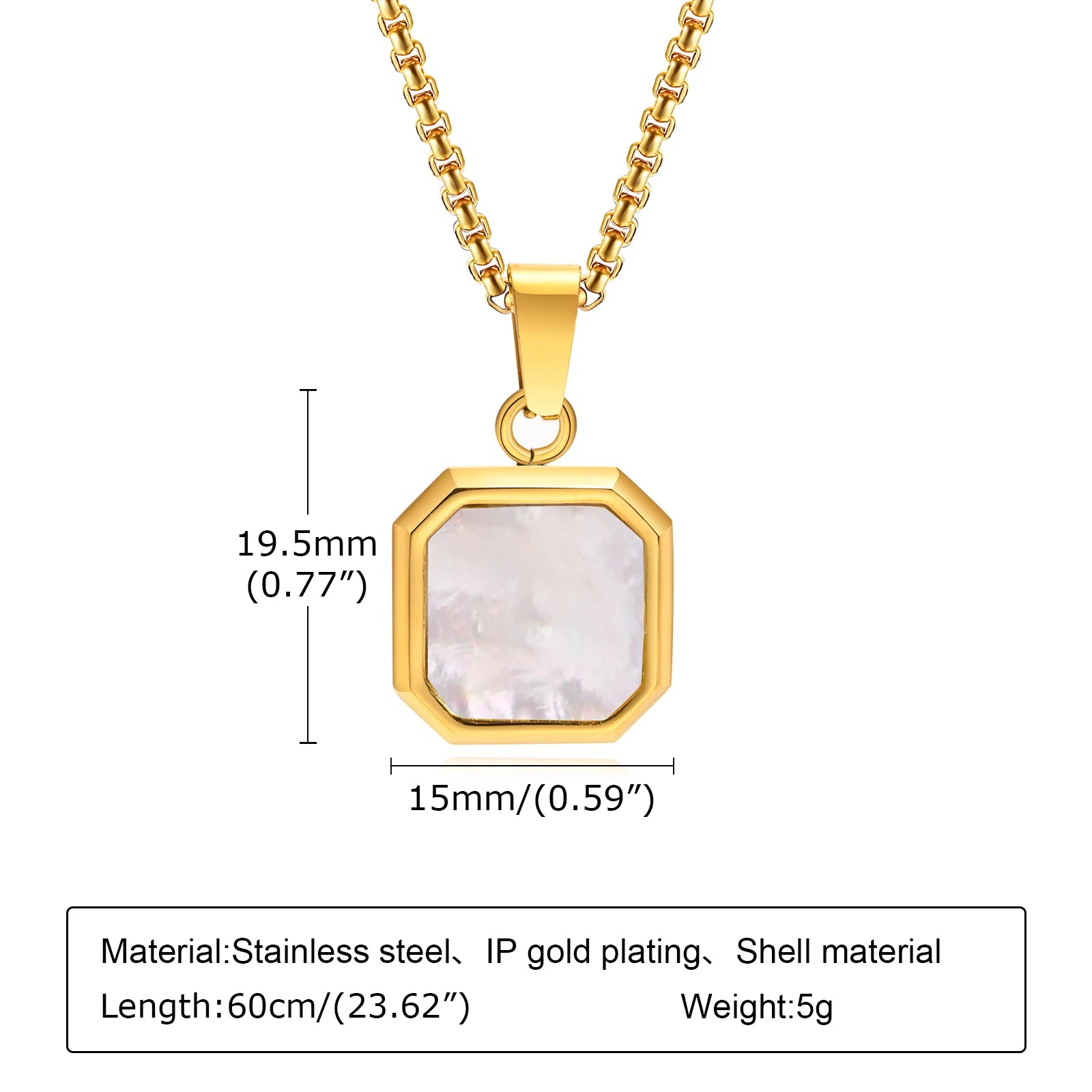 Square Natural Stone Pendant Necklace for Men in Stainless Steel