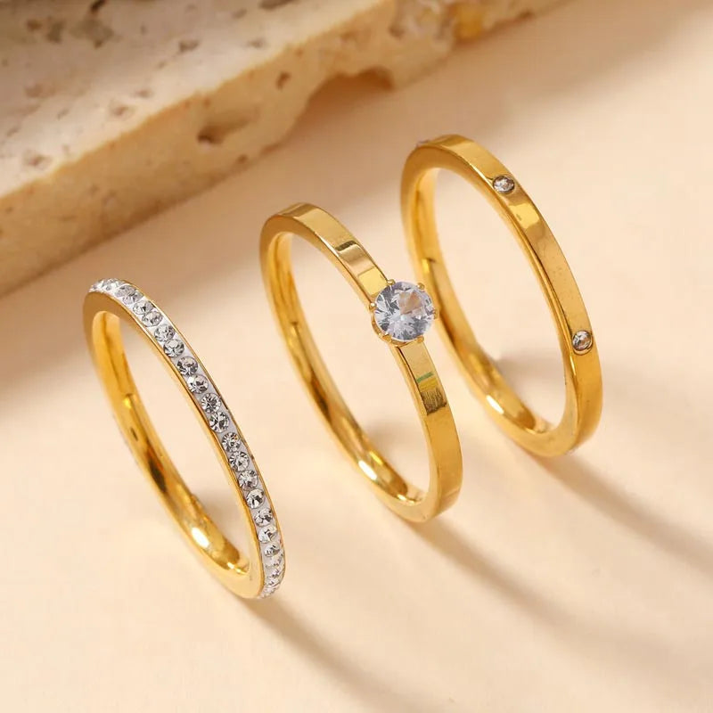Stainless Steel Three-Piece Ring Set for Women by HYFAD