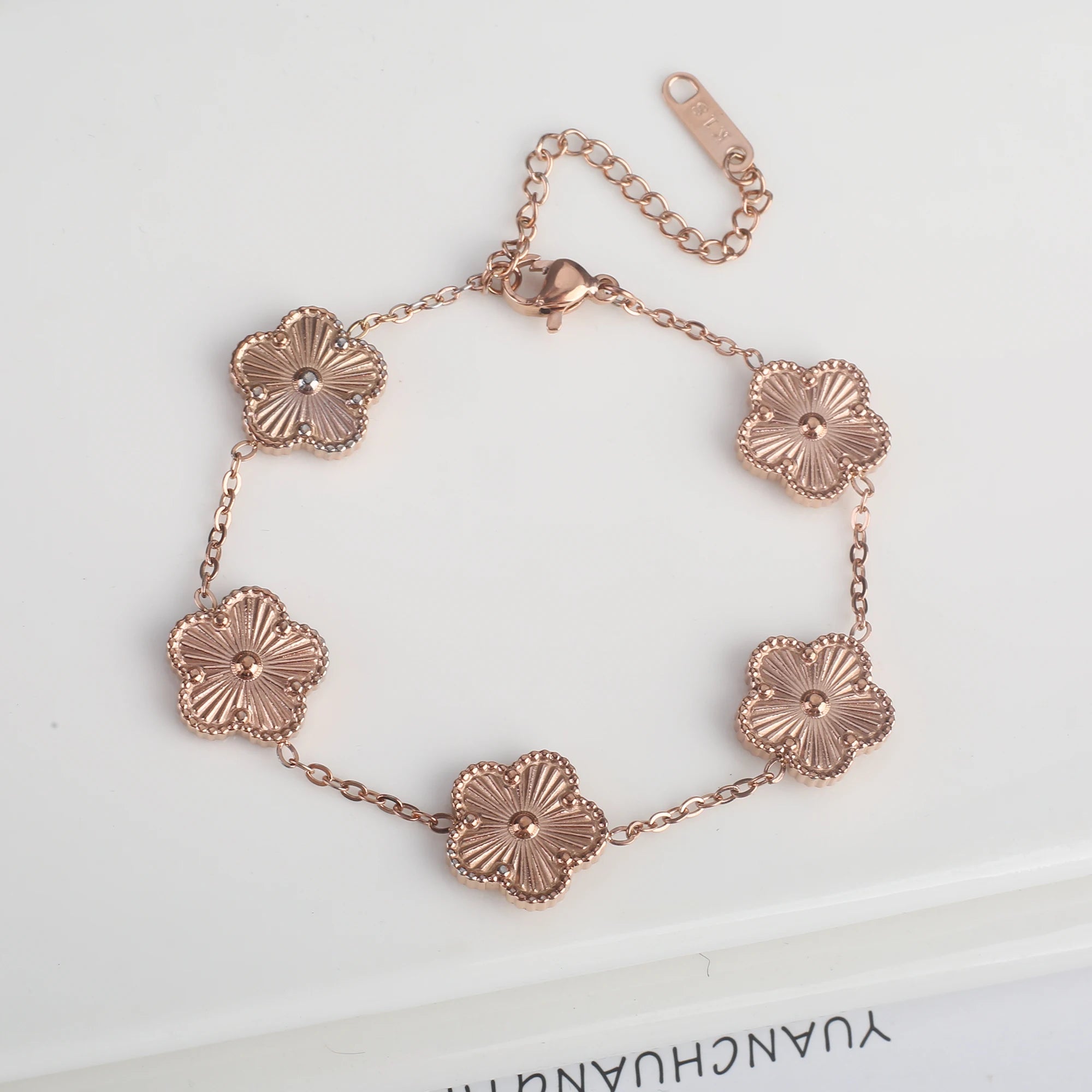 Adjustable Stainless Steel Five-Leaf Flower Bracelet for Women