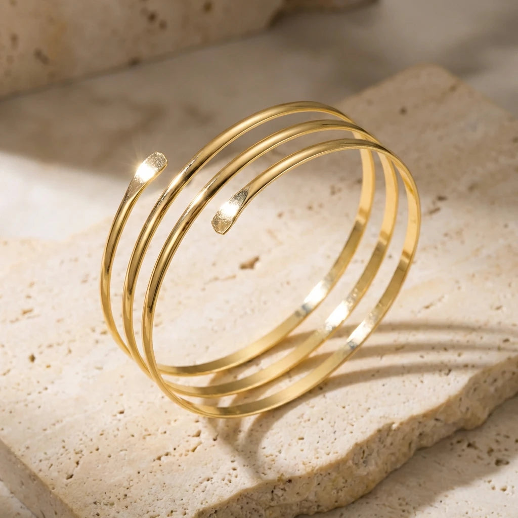 Gold Spiral Upper Arm Cuff Bracelet for Women by RINHOO FRIENDSHIP