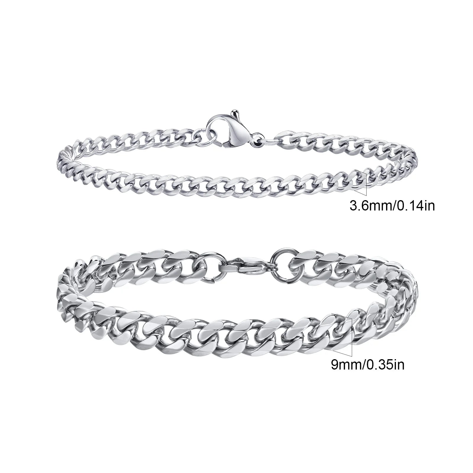 Men's Stainless Steel Chain Bracelets 2pcs Set in Silver Gold Black