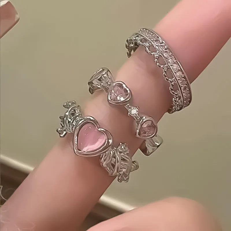 Kpop Gothic Heart Metal Ring for Women in Silver Color