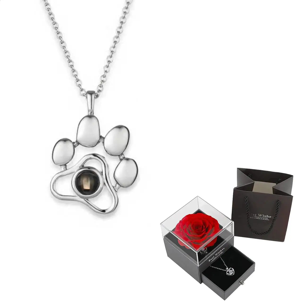Projection Necklace Set With Heart Pendant and Gift Box