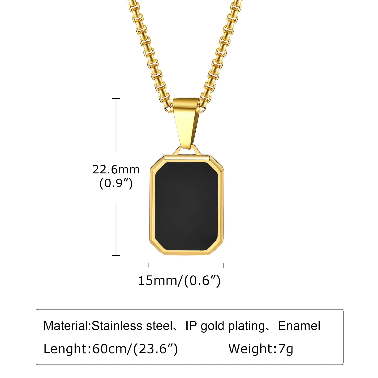 Square Natural Stone Pendant Necklace for Men in Stainless Steel