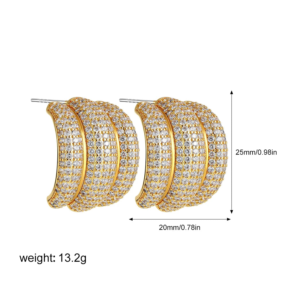 CZ Zircon Gold Plated Huggie Hoop Earrings for Women