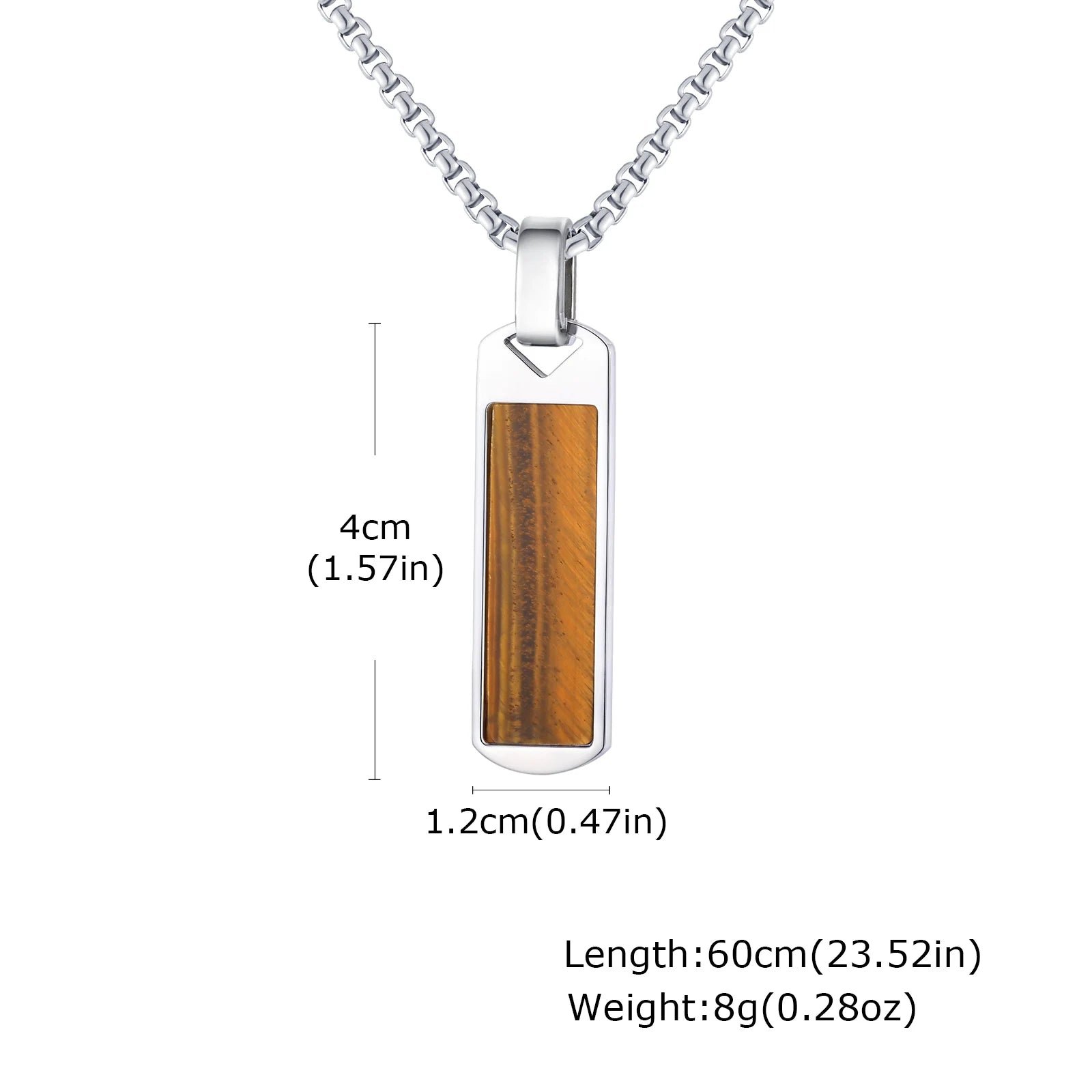 Square Natural Stone Pendant Necklace for Men in Stainless Steel