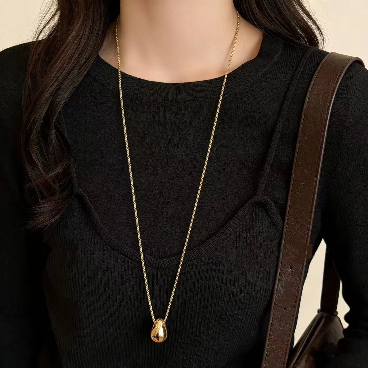 Waterdrop Pendant Necklace Women Stainless Steel Snake Chain