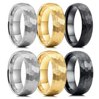 Stainless Steel Couple Ring Hammered Multi-faceted Wedding Jewelry