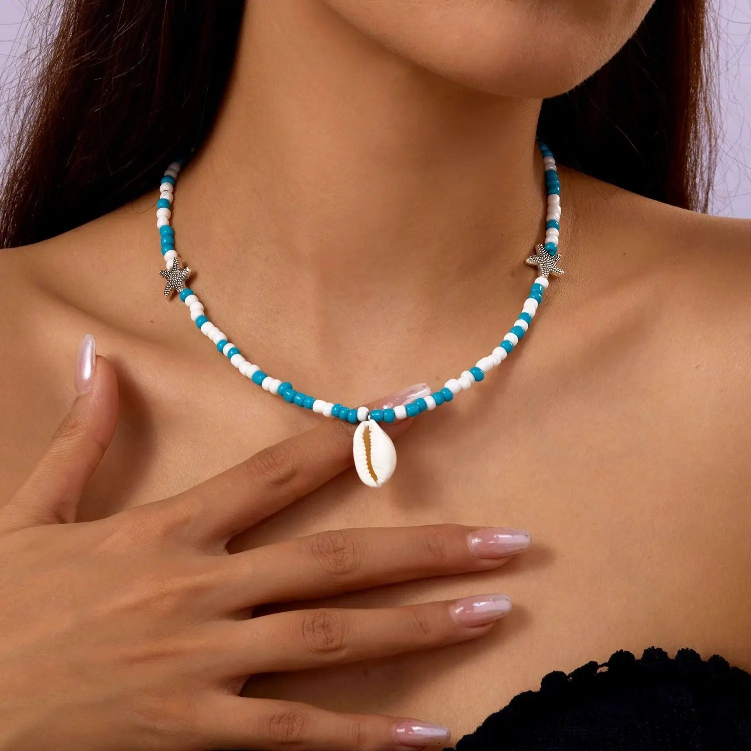 Turquoise Bohemian Choker Necklace with Shells for Women