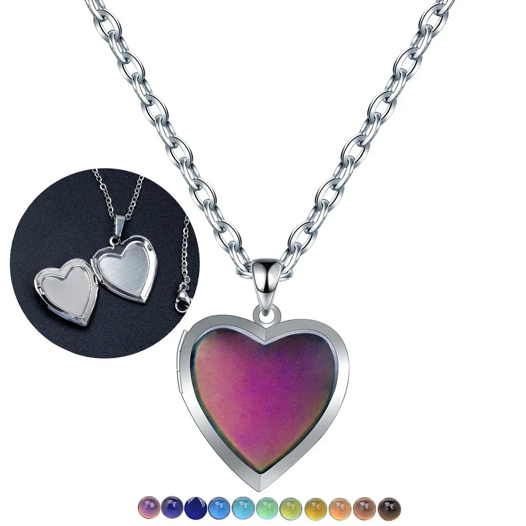 Heart Shape Color Changing Mood Locket Necklace Stainless Steel