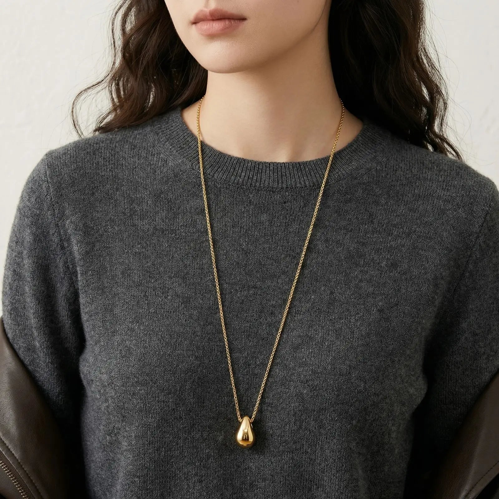 Waterdrop Pendant Necklace Women Stainless Steel Snake Chain