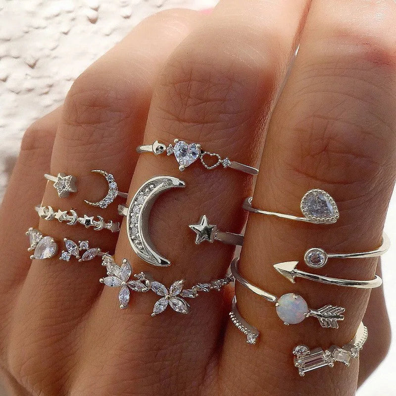 Cubic Zirconia Silver Crystal Rings Set for Women