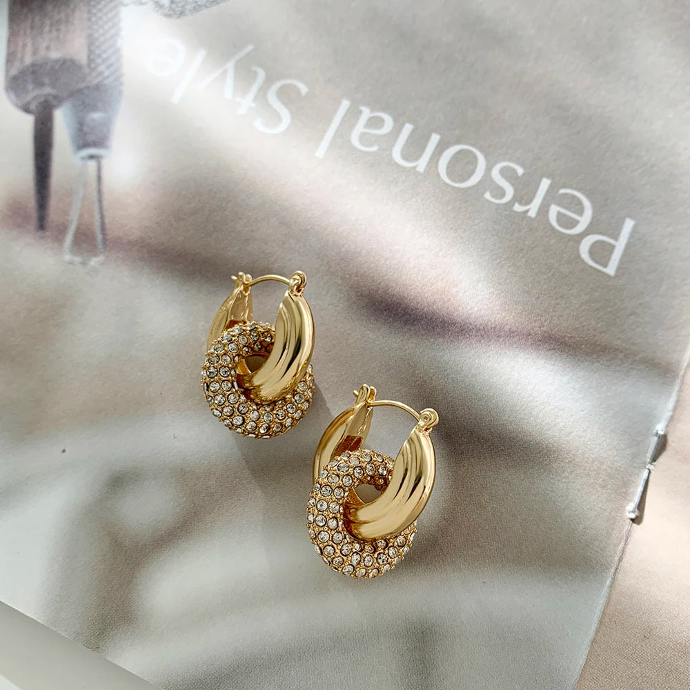 CZ Zircon Gold Plated Huggie Hoop Earrings for Women