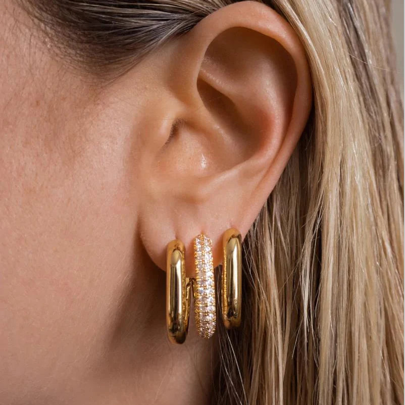 CZ Zircon Gold Plated Huggie Hoop Earrings for Women
