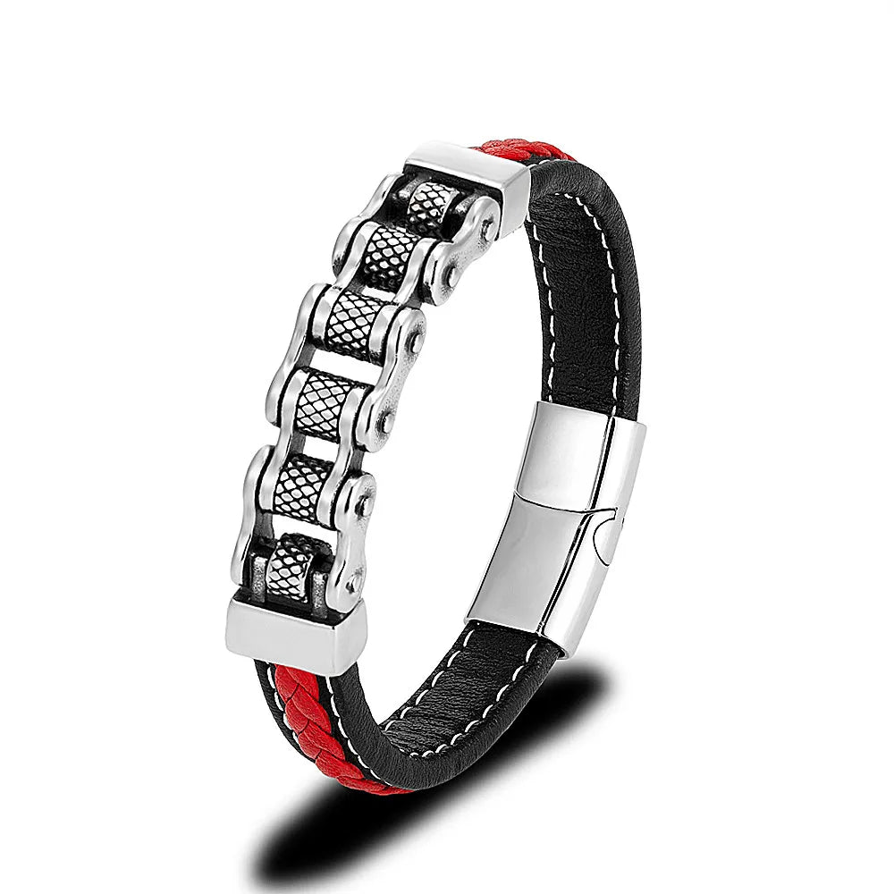 Genuine Leather Bracelet MKENDN Punk Men Biker Chain
