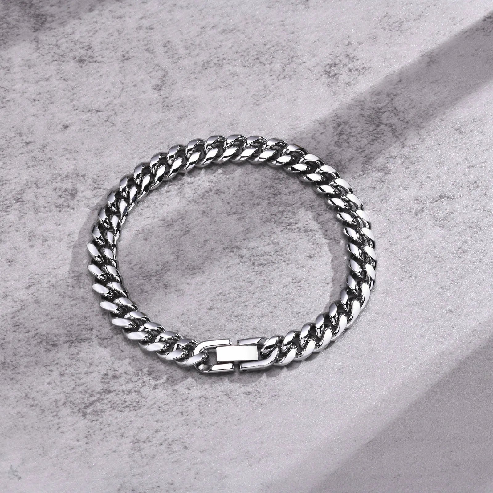 Cuban Chain Bracelets VNOX 6/8/10/12mm Stainless Steel Silver