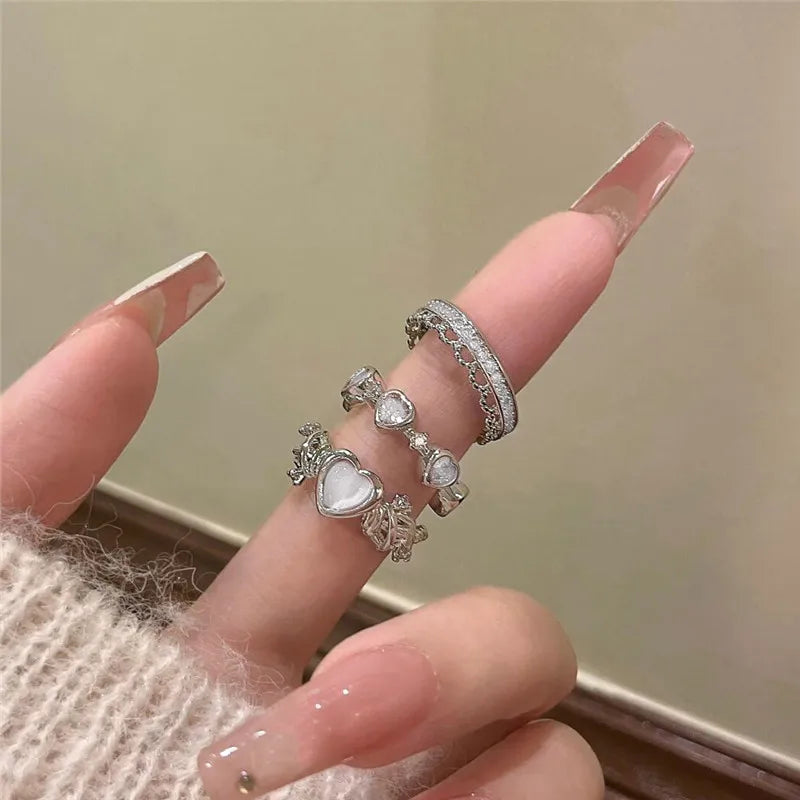 Kpop Gothic Heart Metal Ring for Women in Silver Color