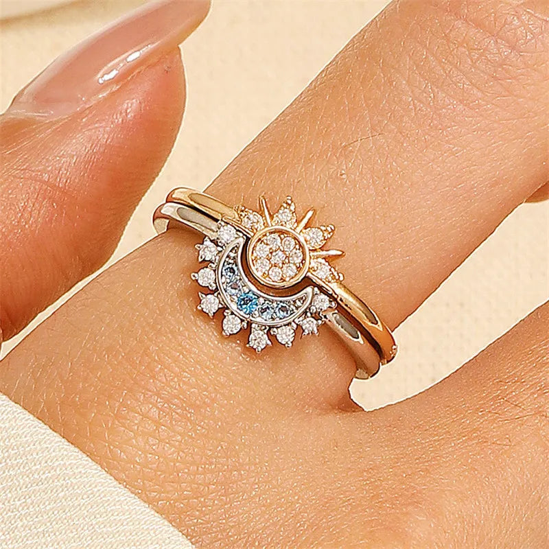 Sun and Moon Adjustable Ring Fashion Jewelry Gift