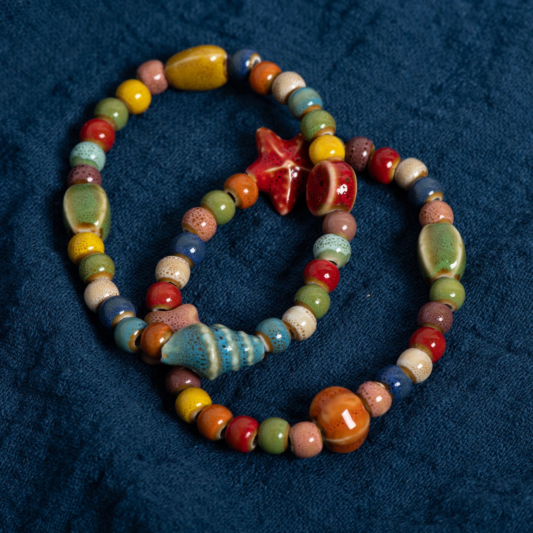 Ceramic Beaded Bracelet with Starfish and Seashells for Women