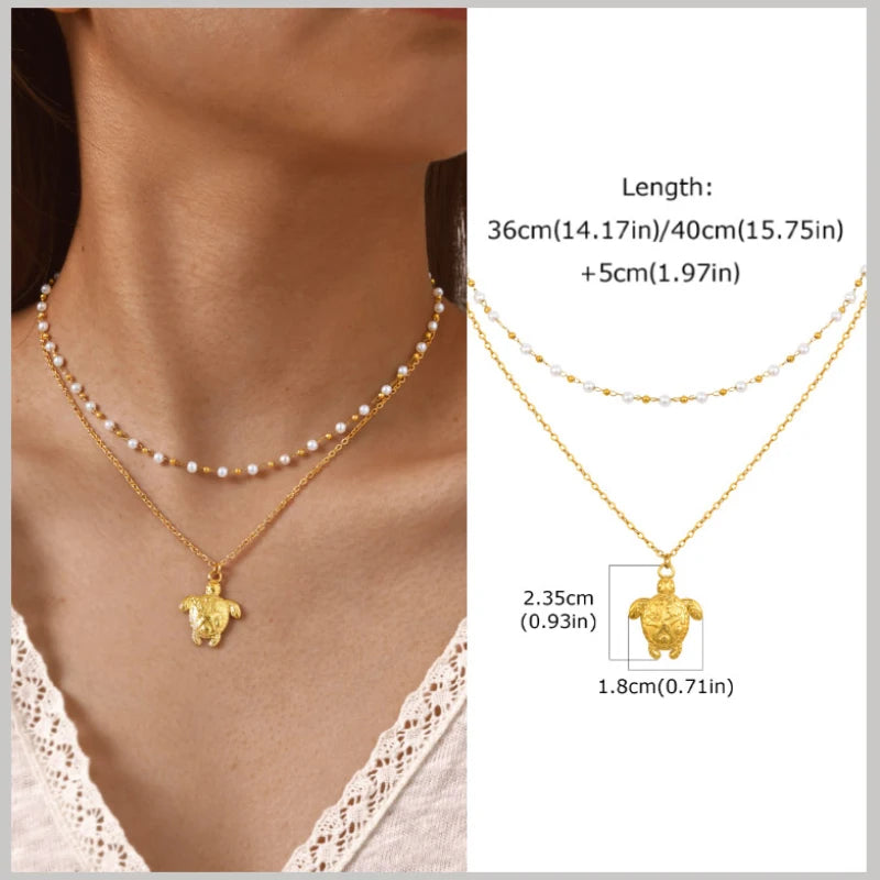 Gold Plated Pearl Shell Conch Starfish Necklace for Women
