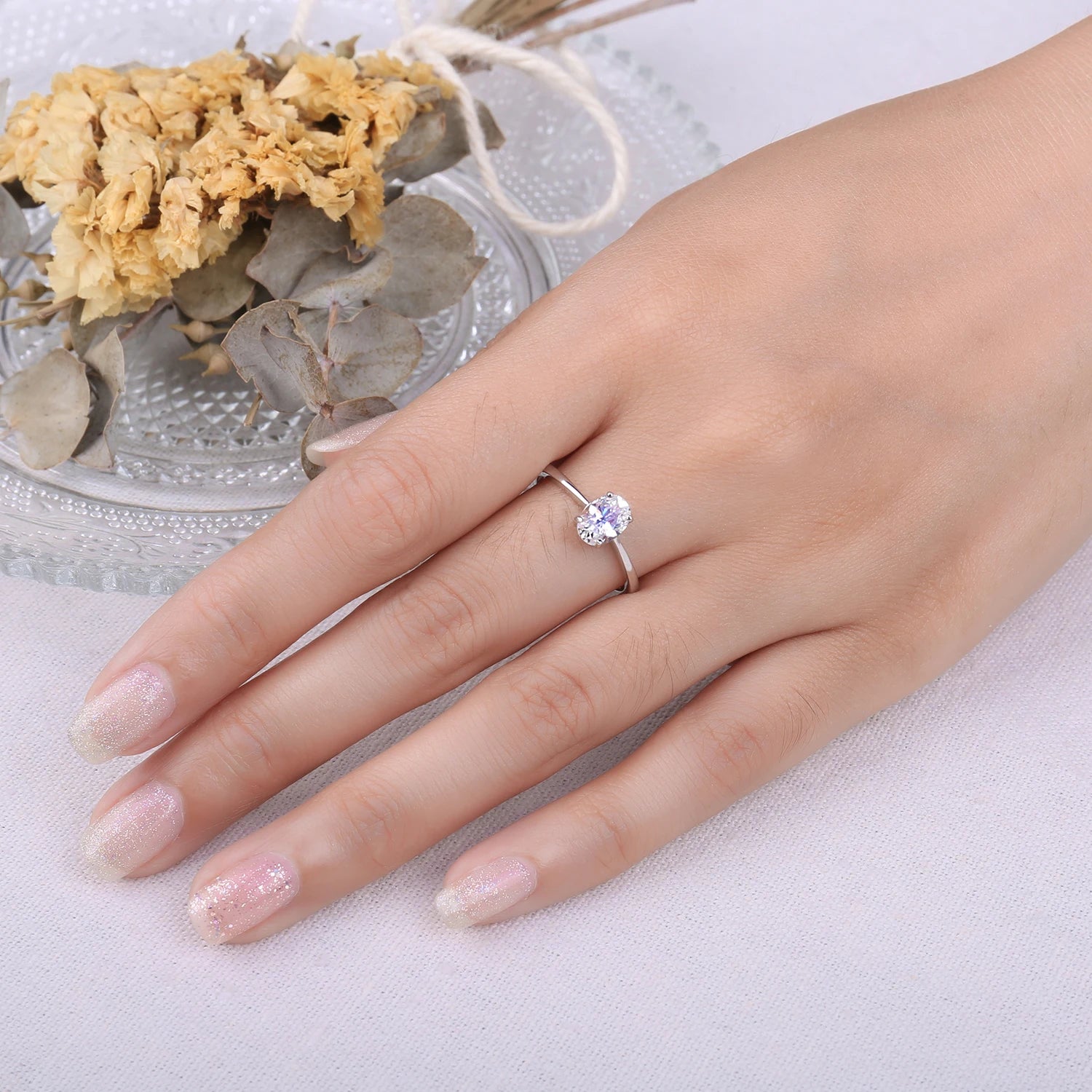 JewelryPalace 925 Sterling Silver Oval Solitaire Engagement Ring