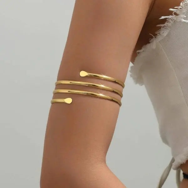 Gold Spiral Upper Arm Cuff Bracelet for Women by RINHOO FRIENDSHIP