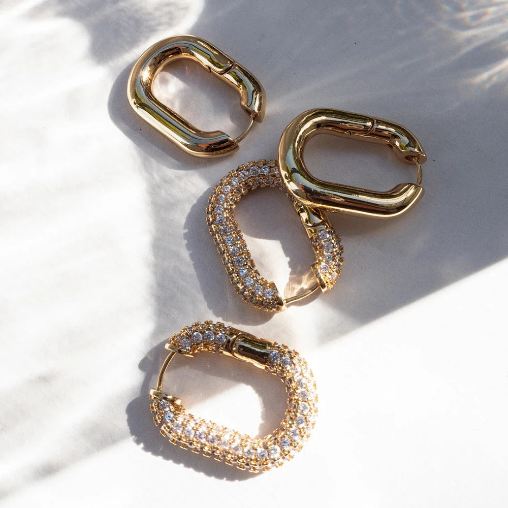 CZ Zircon Gold Plated Huggie Hoop Earrings for Women