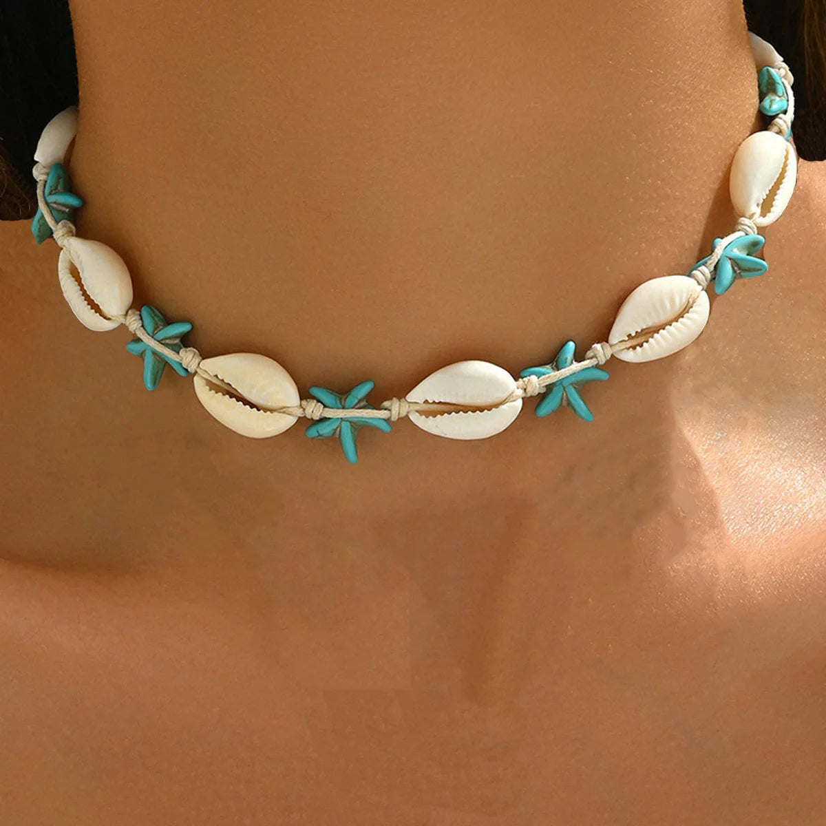 Turquoise Bohemian Choker Necklace with Shells for Women