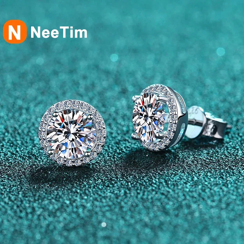 Moissanite Stud Earrings for Women by NeeTim in S925 Silver