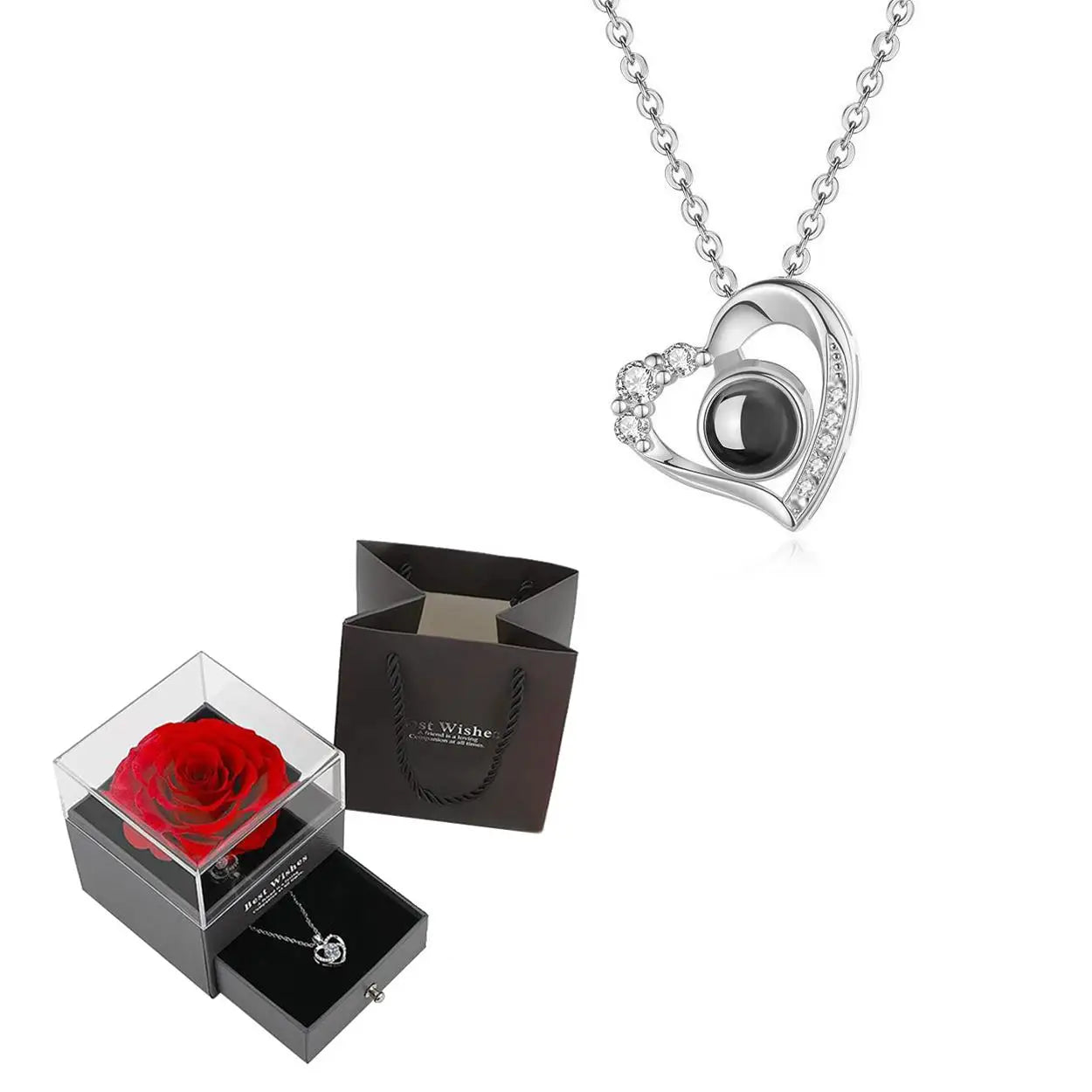 Projection Necklace Set With Heart Pendant and Gift Box