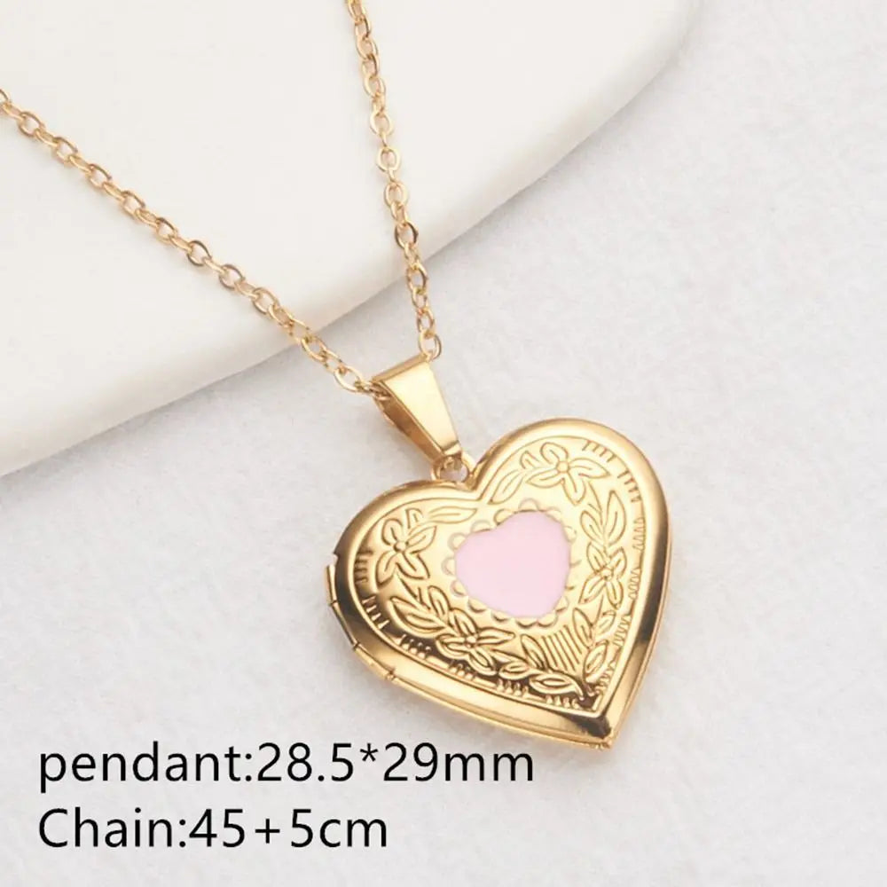 Photo Locket Necklace Pendant Titanium Steel Gold Silver
